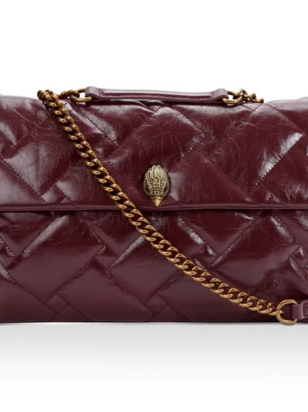 Kurt Geiger Kensington XXL Quilted Burgundy Leather Shoulder Bag with Gold Chain